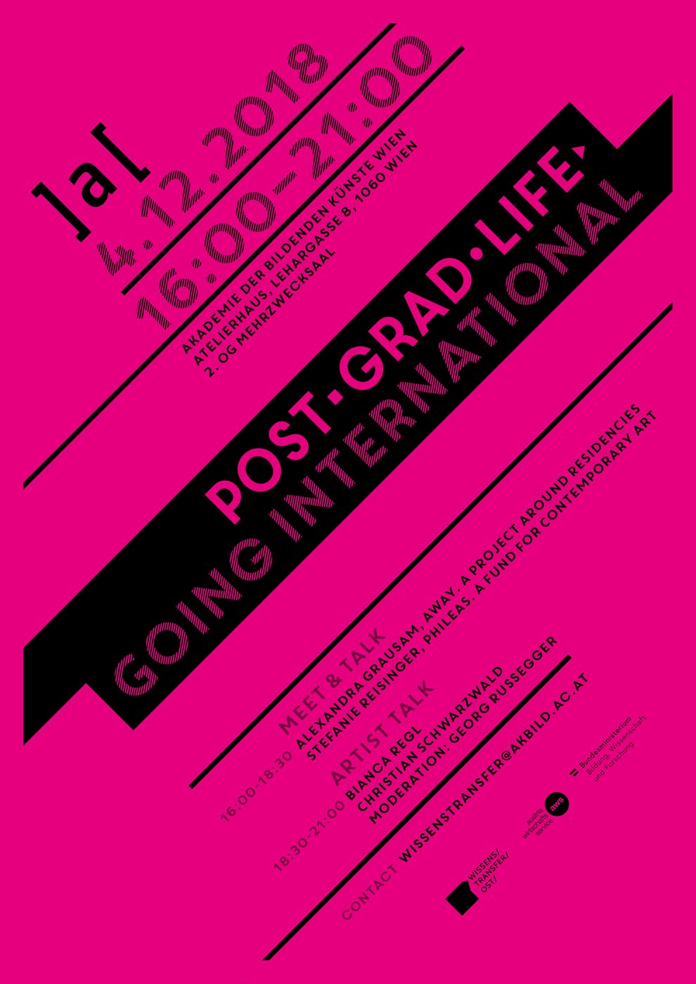 Post-Grad Life is a new information and discourse format to foster exchange between the academy and graduates. The first edition is about artists going abroad to receive international recognition. Organized by the Centre of Knowledge Transfer.