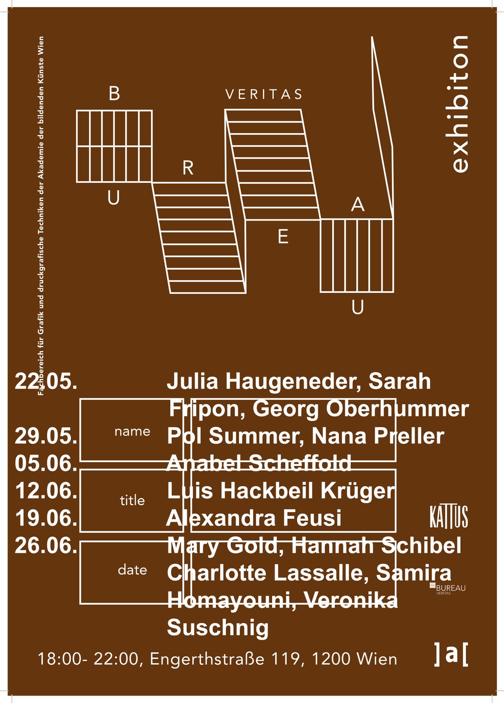 Seit 2019 transportiert ein gestrandeter Container im Außenbereich der Engerthstraße 119 wöchentlich wechselnde Projekte der Studierenden des Fachbereichs Grafik und druckgrafische Techniken.