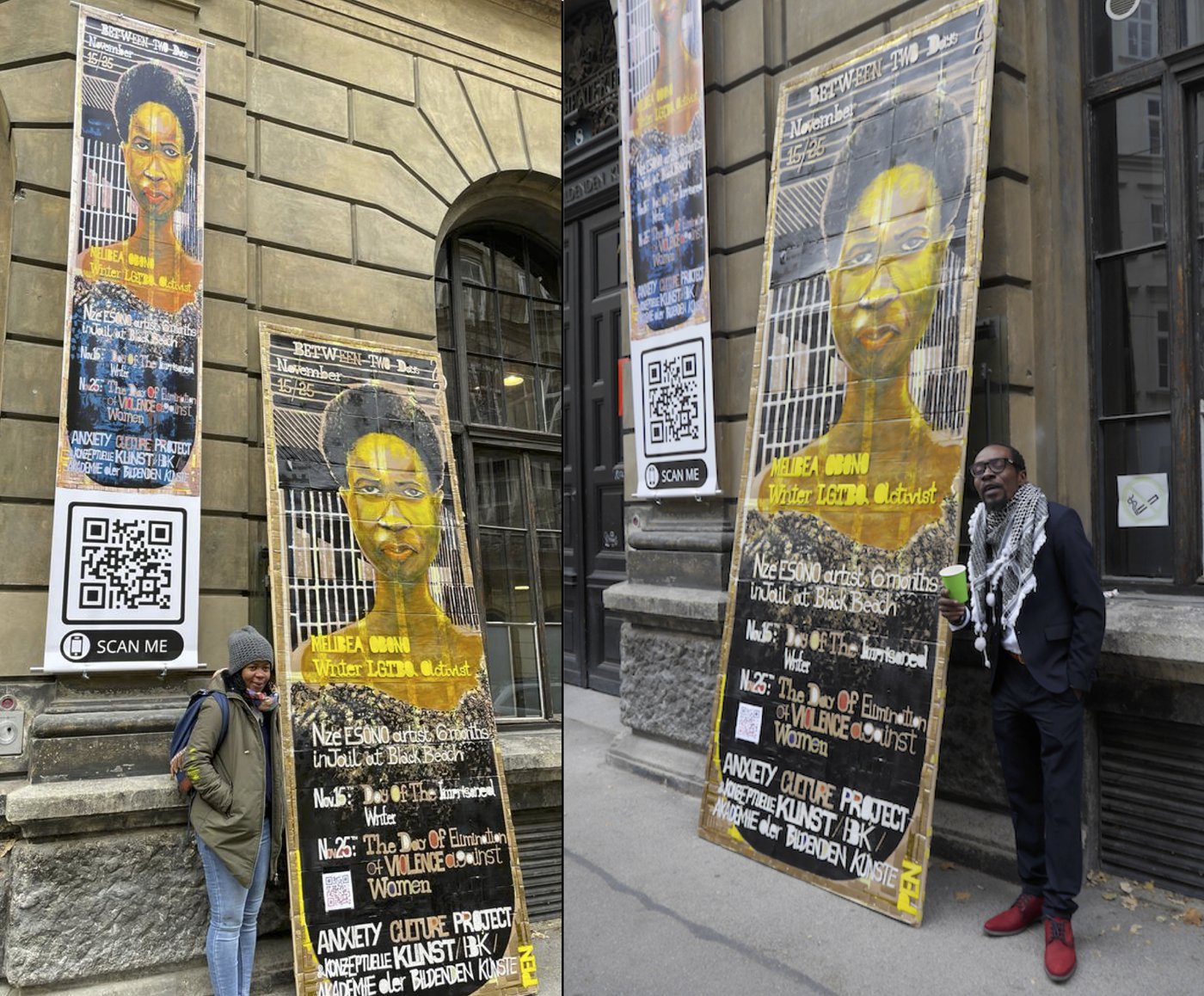 Melibea Obono and Ramón Esono in front of the Academy of Fine Arts Vienna, © Ramón Esono