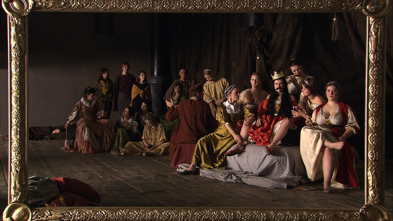 Still des Films "Tableau Vivant", 2009, Hd, Farbe, Ton, 7 Min. 10 Sek., Projekt des Medienlabors und des Fachbereichs Szenografie, Akademie der bildenden Künste Wien