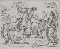 Joseph Anton Koch (1768 – 1839): [em] Dante und die drei Tiere [/em], Dante: [em] Göttliche Komödie [/em], Inferno, 1. Gesang, um 1803, Feder in Braun über Bleistift © Kupferstichkabinett der Akademie der bildenden Künste Wien