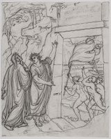 Joseph Anton Koch, [em] Der Eintritt durchs Höllentor [/em], Dante: [em] Göttliche Komödie [/em], Inferno, 3. Gesang, um 1803 Feder in Braun über Bleistift © Kupferstichkabinett der Akademie der bildenden Künste Wien