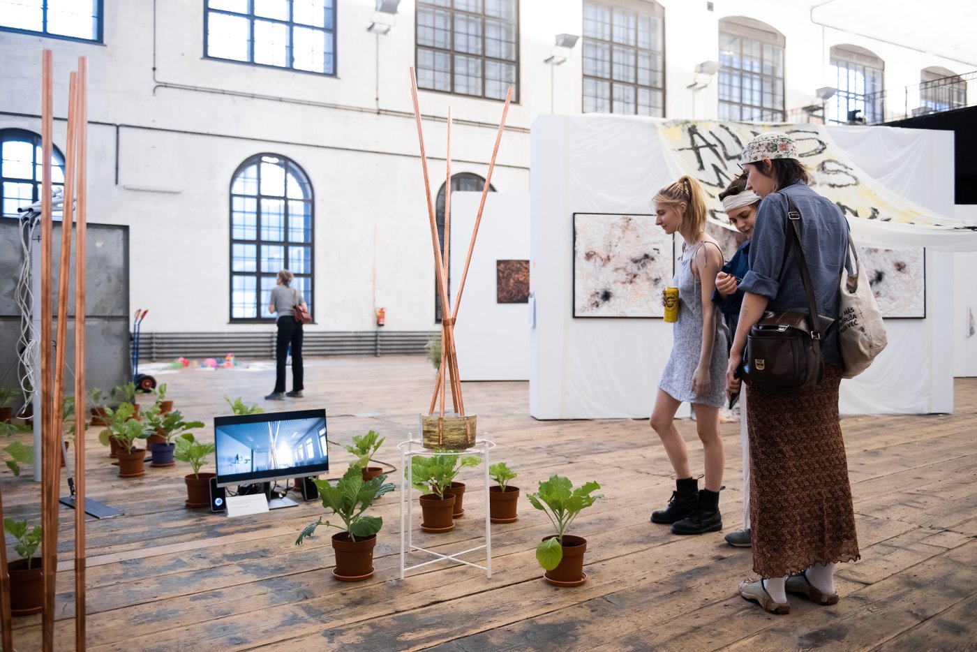 Menschen schauen sich die Ausstellungsobjekte an