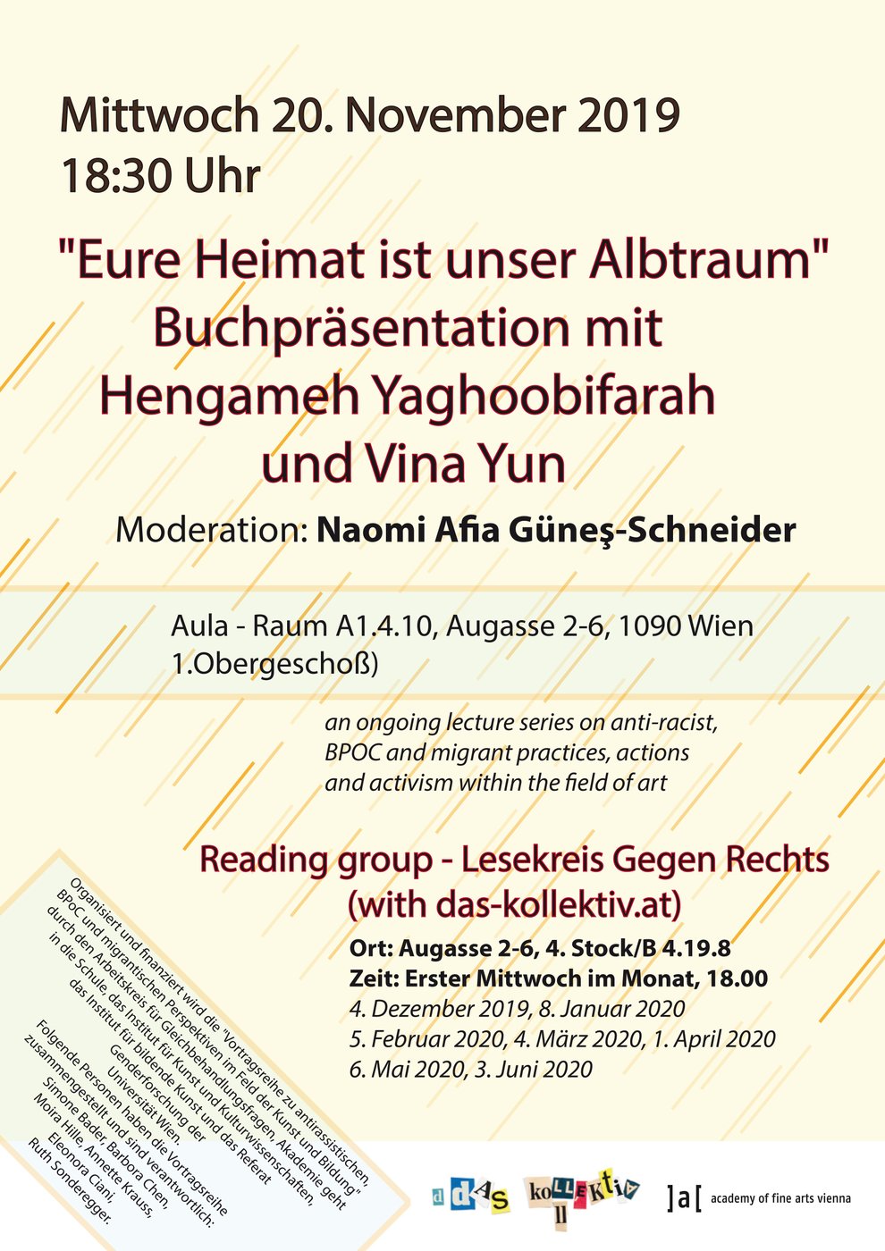 Buchpräsentation mit anschließendem Gespräch im Rahmen der
 
  Vortragsreihe
  
   Vorträge zu antirassistischen, BPoC und migrantischen Perspektiven aus Kunst und Bildung