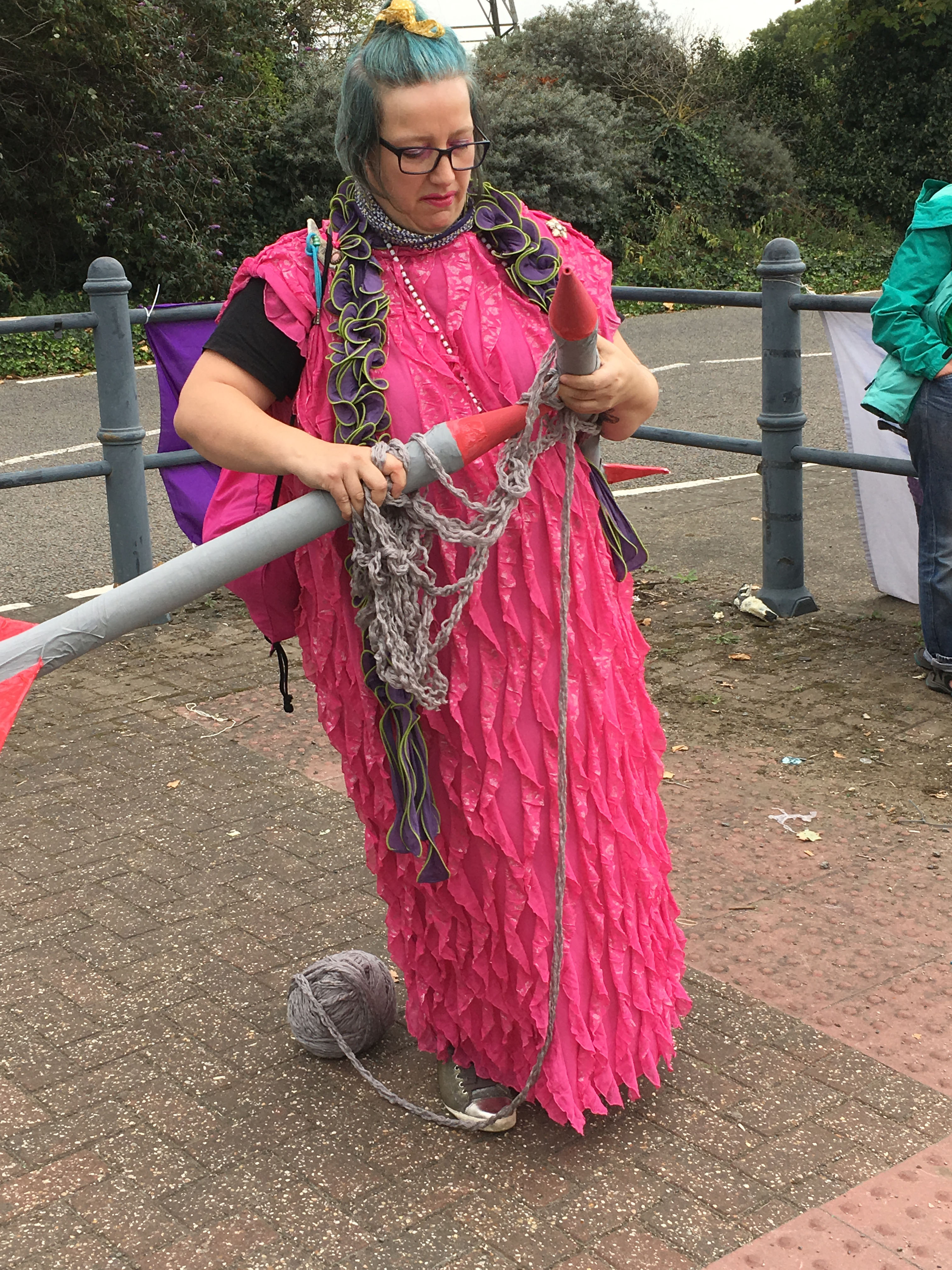 Mare Tralla, [em] Knitting to stop the War [/em] as part of Stop the DSEI arms fair protest, September 2017, London, Mare Tralla archive