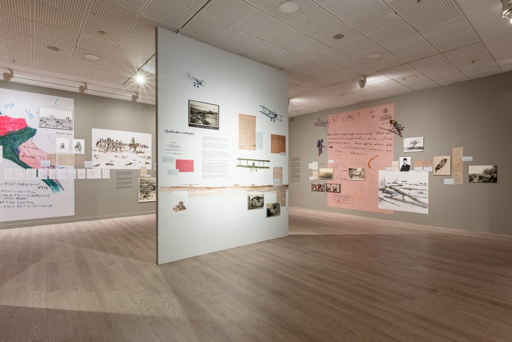 Lamia Joreige Uncertain Times – Mapping a transformation. View of the multimedia installation at Pera Museum, in the Istanbul Biennial, 2022 . Photograph: Sahir Ugur Eren. Copyright: Lamia Joreige & IKSV