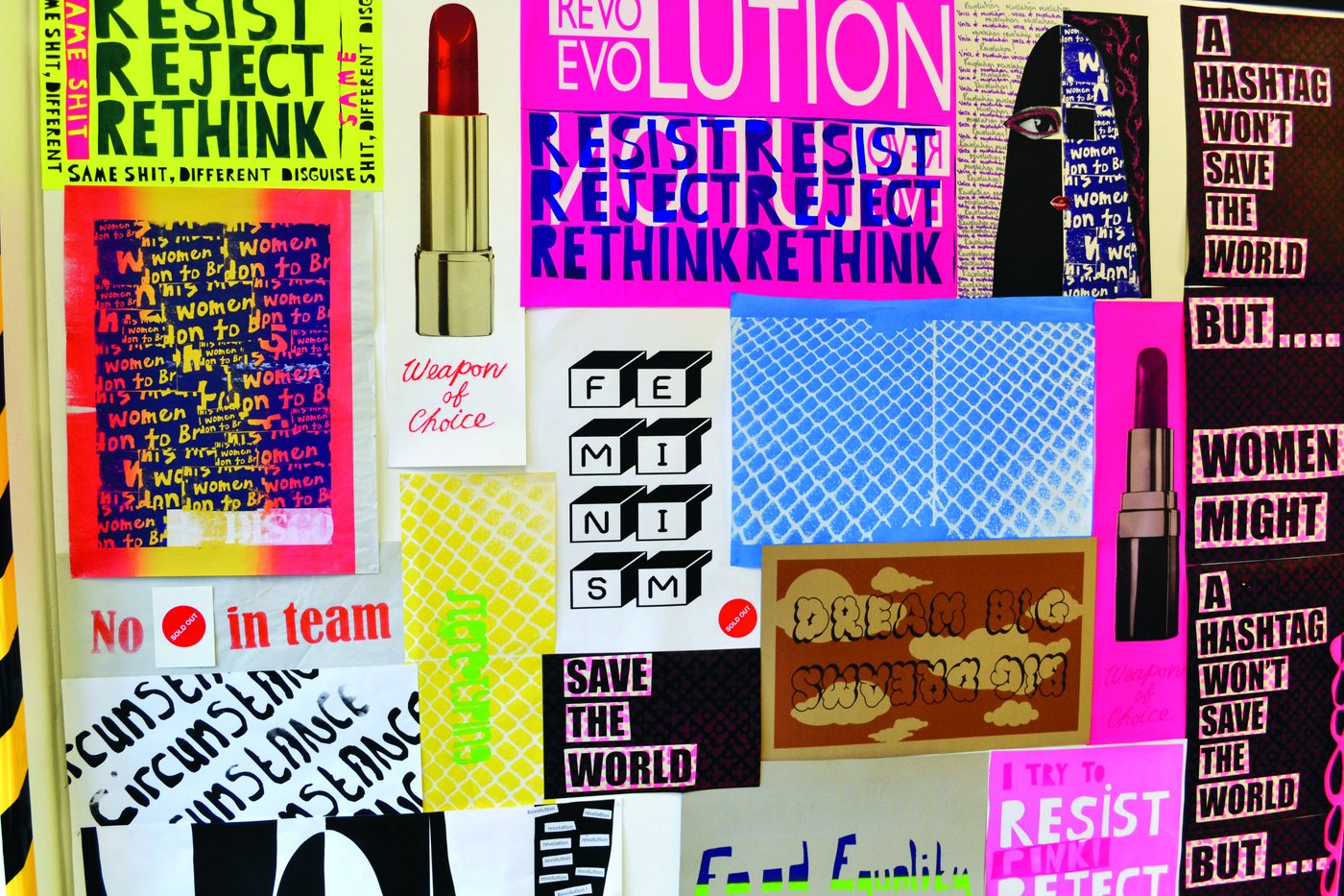 Ego Ahaiwe Sowinski/Aida Wilde, poster inspired by placards of the Women’s Art Library, Goldsmiths, University of London, installation view, Empowered PrintWorks, 2015, photo: Will Cenci