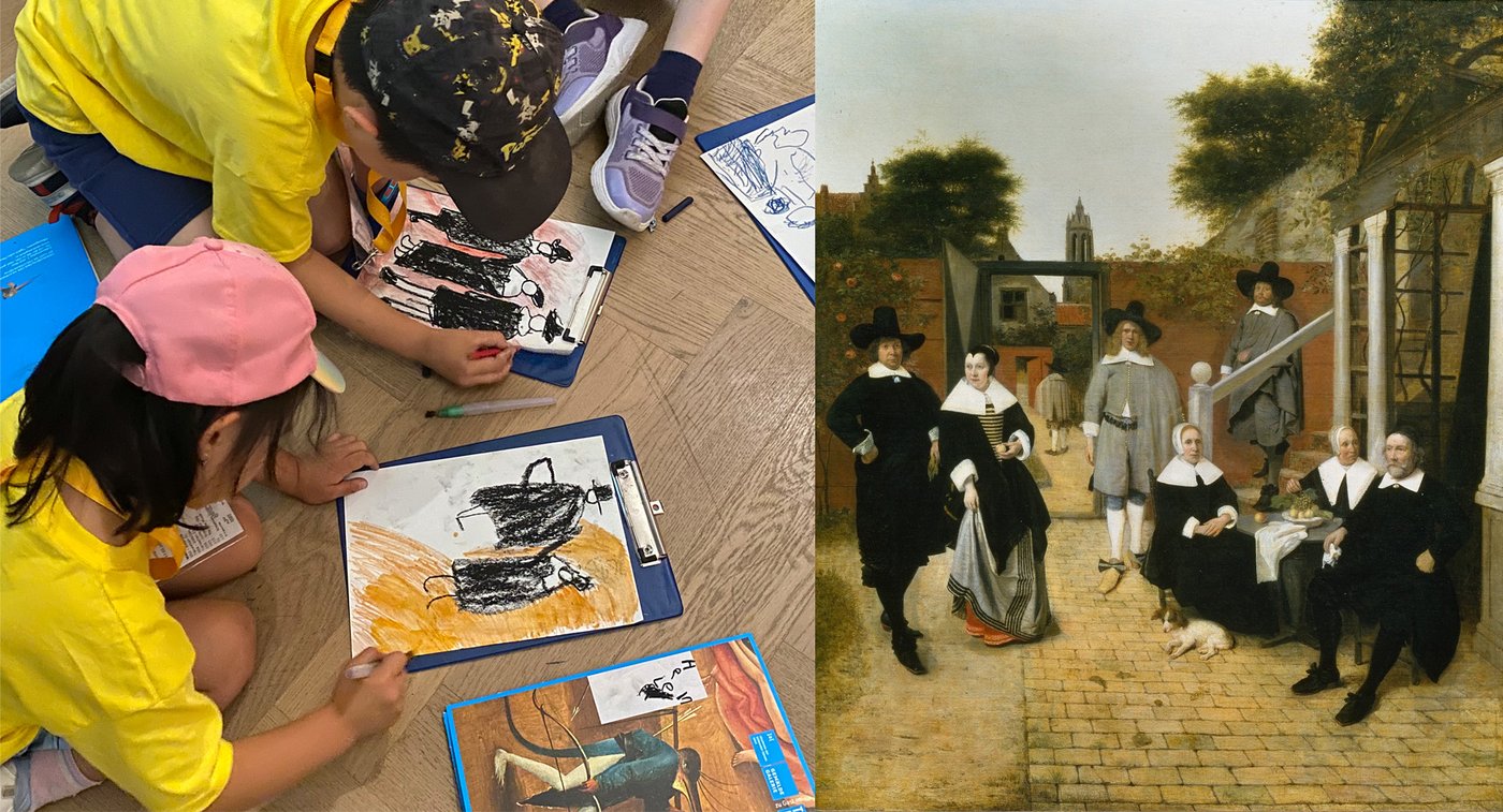 Photo collage using Pieter de Hooch, Family Group in a Courtyard in Delft, c. 1658 © Paintings Gallery of the Academy of Fine Arts Vienna