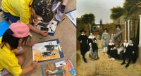 Photo collage using Pieter de Hooch, Family Group in a Courtyard in Delft, c. 1658 © Paintings Gallery of the Academy of Fine Arts Vienna