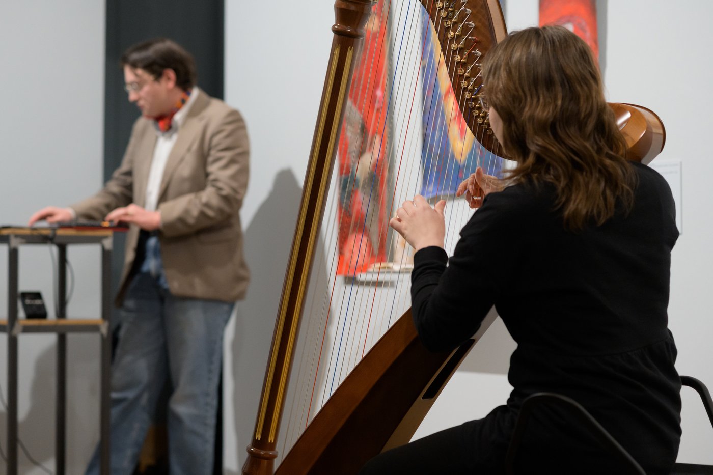 a women plays a harp