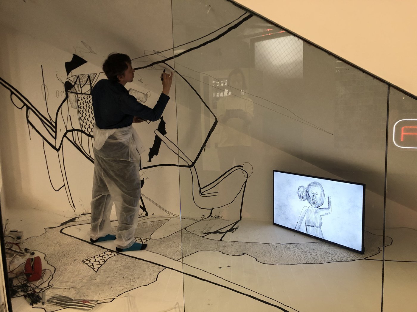 View of the installation [em]Something has happened[/em], produced by Sasha Svirsky in collaboration with Nadya Svirskaia. MuseumsQuartier, ASIFA Keil, Vienna, Austria, 2022