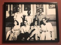 Group photo, undated: (standing, LTR) Walter Langhammer, K. H. Ara, Emanuel Schlesinger; (seated, LTR) unknown woman, Sayed Haider Raza, Käthe Langhammer, Rudi von Leyden; courtesy of Artists’ Centre