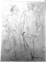 Walter Langhammer, Self-Portrait with Rudi von Leyden, drawing, courtesy of James von Leyden